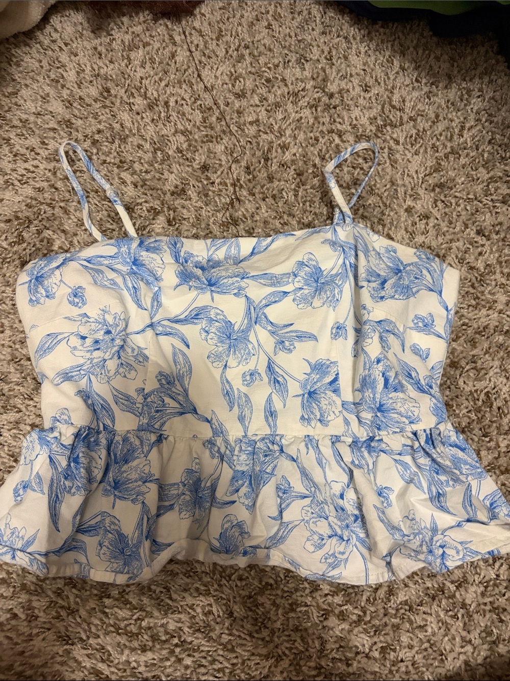 a new day White and Blue Floral Peplum Camisole